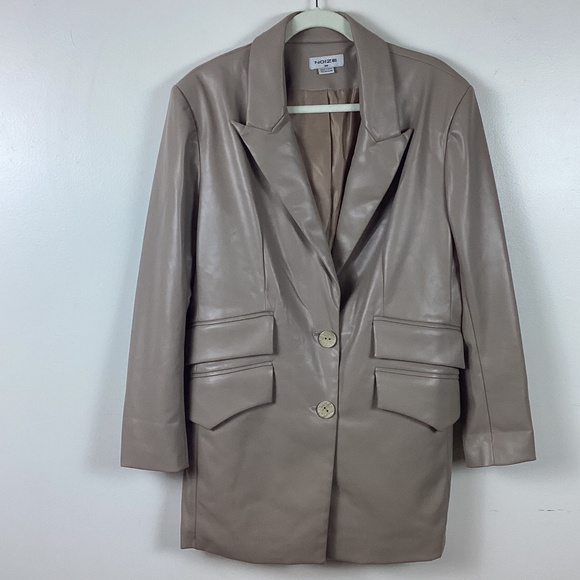 NNT Noize Vegan Leather Blazer Mid-Length Taupe Medium - Picture 3 of 8